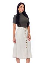 Saia Alafaiataria Midi Linho Com Botões
