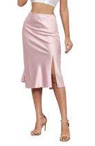 Saia ALCEA ROSEA, sedosa, cetim, cintura alta, linha A, com fenda rosa