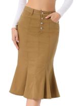 Saia Allegra K, jeans, lavada, cintura alta, rabo de peixe, marrom, feminina Saia Allegra K, jeans, lavada, cintura alta, rabo de peixe, marrom, feminina