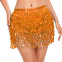 Saia ASKHOPE, lantejoulas, 4 camadas, franja, borla brilhante, laranja, feminina