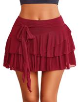 Saia Avidlove Mini Mesh Flowy Bainha Y2K Ruffle Trim Vinho Tinto