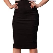 Saia básica social midi lápis moda feminina plus size secretária comissária de bordo
