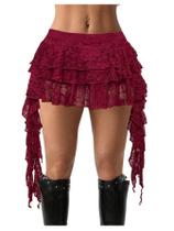 Saia BEAUDRM Y2k Lace Assimétrica Ruffle Mini para mulheres