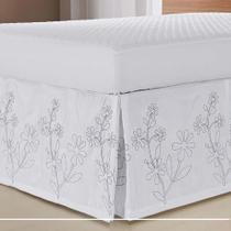 Saia Box Bordada Para Cama De Casal Padrão - Branco