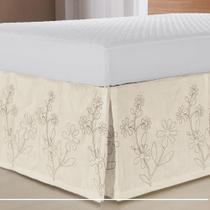 Saia Box Bordada Para Cama De Casal Padrão - Palha