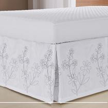 Saia Box Bordada Para Cama De Casal Queen - Branco