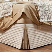 Saia Box Cama King 200 Fios Matelada Com Pedraria Bege
