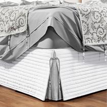 Saia Box Cama King 200 Fios Matelada Com Pedraria Branco
