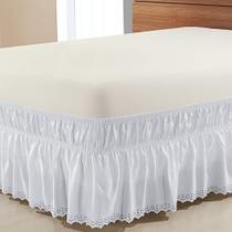Saia Box Casal Queen Pérola Bordado Ultrassônico - Branco