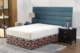 Saia Box Fit Cama Queen Capa Elástica Malha Gel 1 Peça Estampa 21 Floral Preto e Vermelho