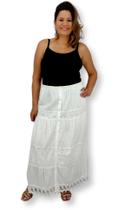 Saia Branca Longa 100% Algodão Com Renda e Lesi de Botão