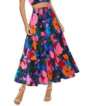 Saia BTFBM com estampa floral Midi Maxi para mulheres, verão 2025 Saia BTFBM com estampa floral Midi Maxi para mulheres, verão 2025