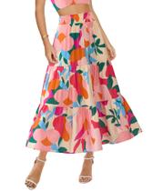 Saia BTFBM com estampa floral Midi Maxi Summer casual para mulheres