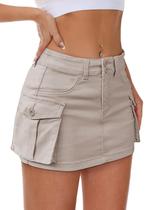 Saia cargo jeans feminina Mancreda Mini Bodycon de cintura baixa