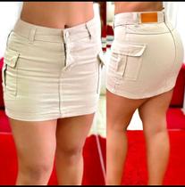 Saia Cargo jeans sarja cintura alta