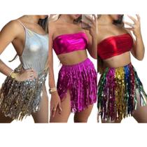 Saia Carnaval Fita Tirinha Neon Festa Fantasia Moda Metálica Feminina Saia Carnaval Fita Tirinha Neon Festa Fantasia Moda Metálica Feminina