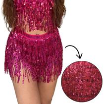 Saia Carnaval Franja Rosa Pink Brilho Lantejoula Metalizada Saia Carnaval Franja Rosa Pink Brilho Lantejoula Metalizada