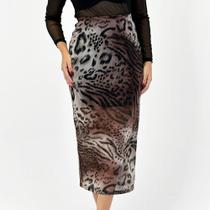 Saia Cativa Midi Estampada em Tule Feminina Saia Cativa Midi Estampada em Tule Feminina