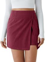 Saia Cicy Bell Corduroy Mini A-line de Cintura Alta Borgonha Saia Cicy Bell Corduroy Mini A-line de Cintura Alta Borgonha