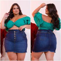 Saia clolchard plus size jeans com lycra