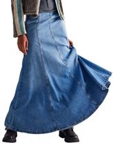 Saia colarat feminina jeans longa de cintura alta Maxi Blue