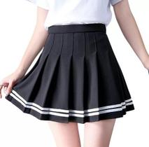Saia Colegial de Prega preta com listra branca