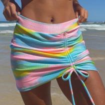 Saia Colissê Prisma Gringa Saída de Praia Mini Saia Tie Dye Tecido Texturizado Semibrilho Tamanho Único