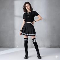 Saia College+meia +suspensorio Cosplay Coreano Colegial Kit Cor:PretoTamanho:GG Saia College+meia +suspensorio Cosplay Coreano Colegial Kit Cor:PretoTamanho:GG