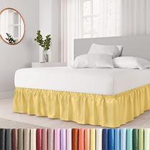 Saia com cama king size amarela com babados babados de qualidade de hotel para camas king size com 18 pol. Drop Elastic Wrap Around Dust Ruffle King Bedskirt para fácil encaixe com tecido escovado da CGK Unlimited