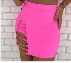 Saia com detalhes de corrente no tecido poliamida Premium tamanho único