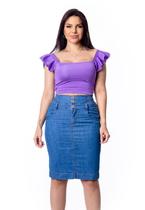Saia Comprida Jeans Com Elastano e Cós Com Lastéx Saia Comprida Jeans Com Elastano e Cós Com Lastéx