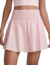 Saia CRZ YOGA Cintura Alta Franzida Rosa Morango P