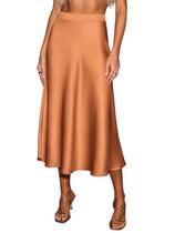 Saia CUPSHE Satin Flowy A Line, cintura alta, longa, laranja, XL Saia CUPSHE Satin Flowy A Line, cintura alta, longa, laranja, XL