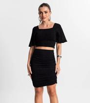 Saia Curta Com Franzidos Endless Preto Saia Curta Com Franzidos Endless Preto