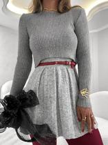 Saia Curta De Tricot Plissada Moda Rodada Colegial Inverno