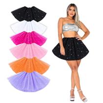 Saia Curta de Tule Feminina Adulta Gliter Festa Carnaval Bloquinho Dança Festa Brilho Colorida Fantasia Tendência Tutu Rodada Saia Curta de Tule Feminina Adulta Gliter Festa Carnaval Bloquinho Dança Festa Brilho Colorida Fantasia Tendência Tutu Rodada