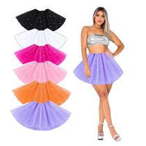 Saia Curta de Tule Feminina Adulta Gliter Festa Carnaval Bloquinho Dança Festa Brilho Colorida Fantasia Tendência Tutu Rodada Saia Curta de Tule Feminina Adulta Gliter Festa Carnaval Bloquinho Dança Festa Brilho Colorida Fantasia Tendência Tutu Rodada