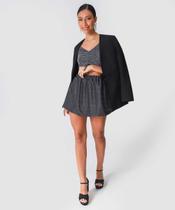 Saia Curta Feminina Balone Brilho Lurex Marisa Preto-75034