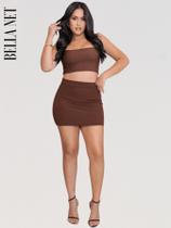 Saia Curta Feminina Cintura Alta Justa Casual Tecido Grosso Anarruga Moda Gringa Para Festa Confraternização