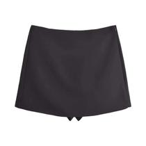 Saia Curta Feminina De Cintura Alta Com Zíper Lateral, Estilo Casual Vintage Para Primavera