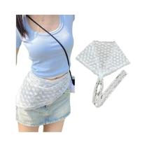 Saia Curta Feminina De Verão Com Renda, Versátil, Estilo Doce, Com Camadas, E Lenço De Cabeça Da