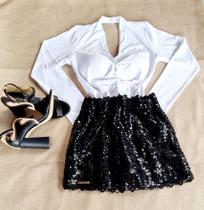 Saia Curta Paetê Cor Preta Saia Curta Paetê Cor Preta