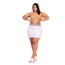 Saia Curta Plus Size Branca Feminina Cintura Alta Com Cinto