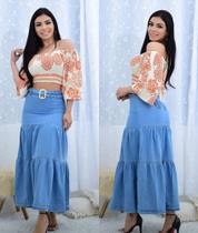 Saia Daniela Longa Azul Moda Evangélica