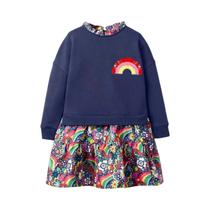 Saia De Algodão Com Gola Floral Para Meninas, Manga Longa, Casual E Bonita, Saia De Suéter Falsa Em