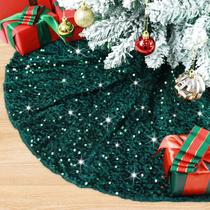 Saia de árvore de Natal BSHSPX verde esmeralda 122 cm em veludo de lantejoulas Saia de árvore de Natal BSHSPX verde esmeralda 122 cm em veludo de lantejoulas