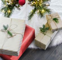 Saia de árvore de Natal OLYPHAN branca de pele sintética de 30 cm de diâmetro