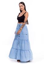 Saia de botões Longa Jeans Com Recortes