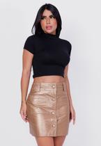 Saia de Couro Curta com Botão Ouro Velho Saia de Couro Curta com Botão Ouro Velho