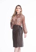 Saia de Couro Transpassada Marrom Café Saia de Couro Transpassada Marrom Café